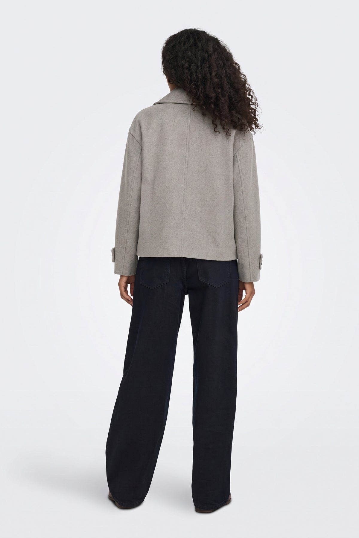 Light grey Wool Coat Short Double Breasted Women