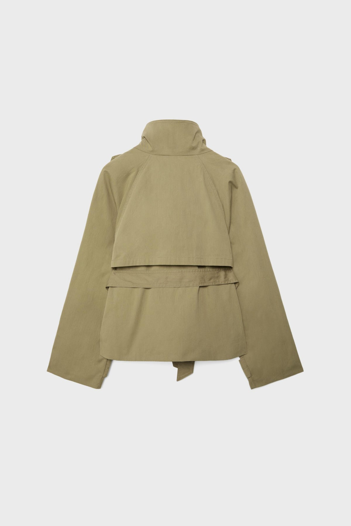 Khaki Trench Jacket Short Belted Olive, back