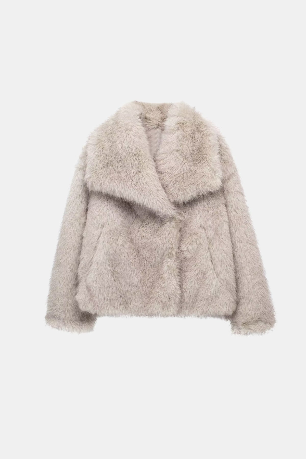 Faux Fur Jacket Grey Cropped Oversized Women