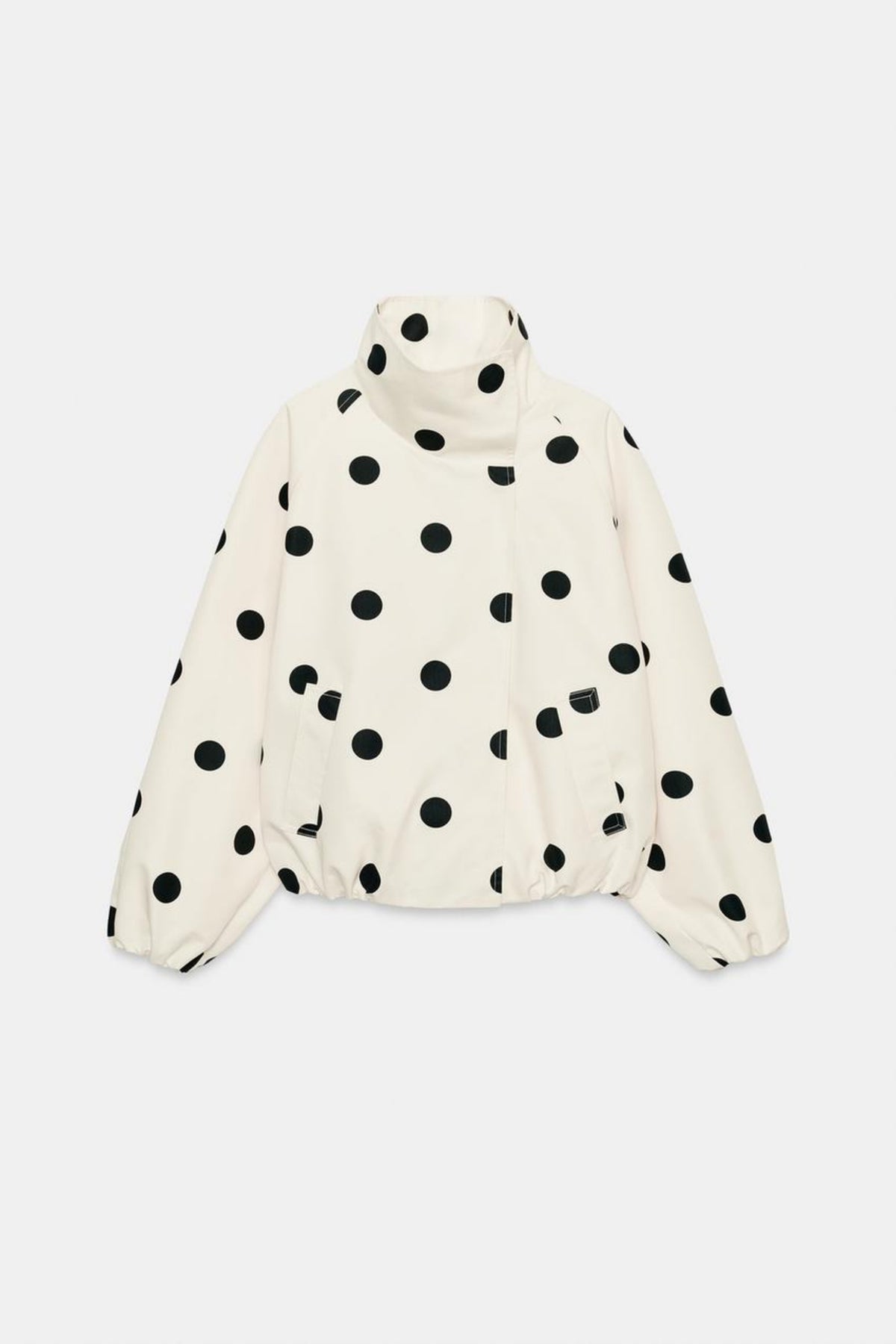 Cream Jacket Polka Dot Funnel Neck, front