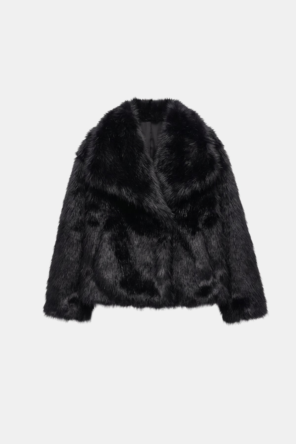 Faux Fur Jacket Black Cropped Oversized Women
