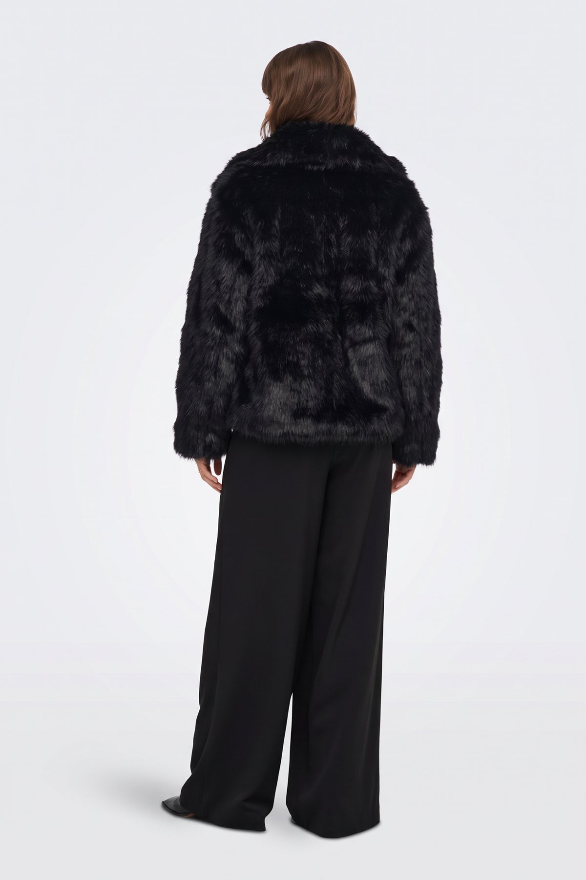 Faux Fur Jacket Black Cropped Oversized Women