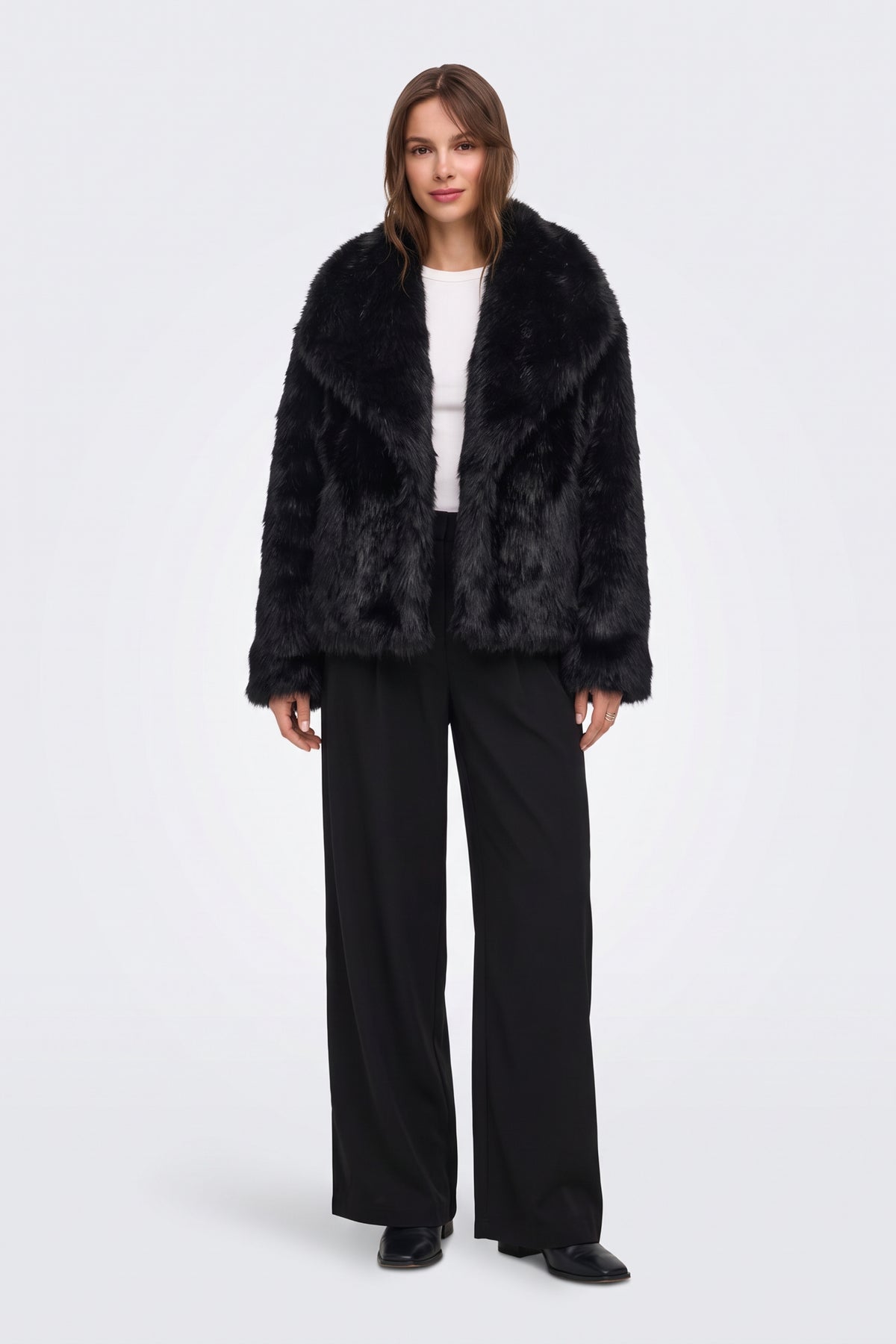 Faux Fur Jacket Black Cropped Oversized Women