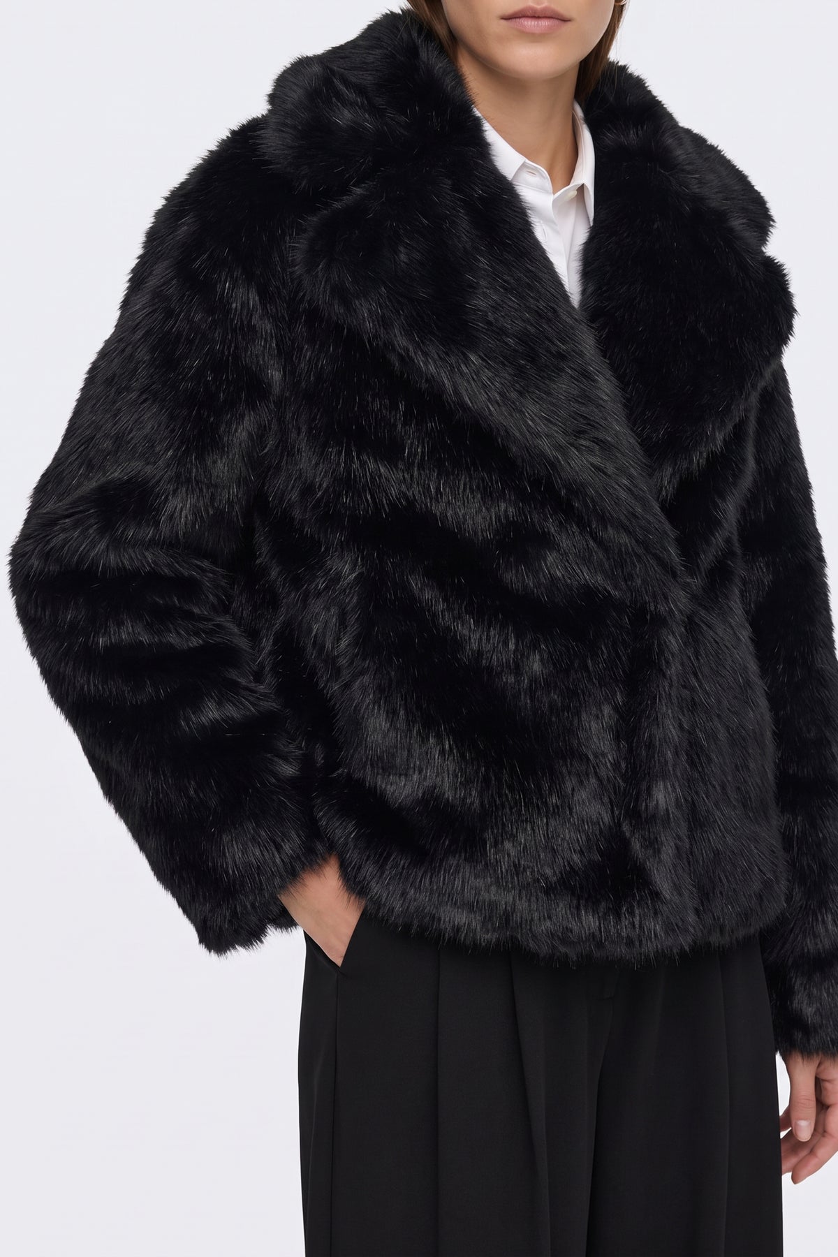 Faux Fur Jacket Black Cropped Oversized Women