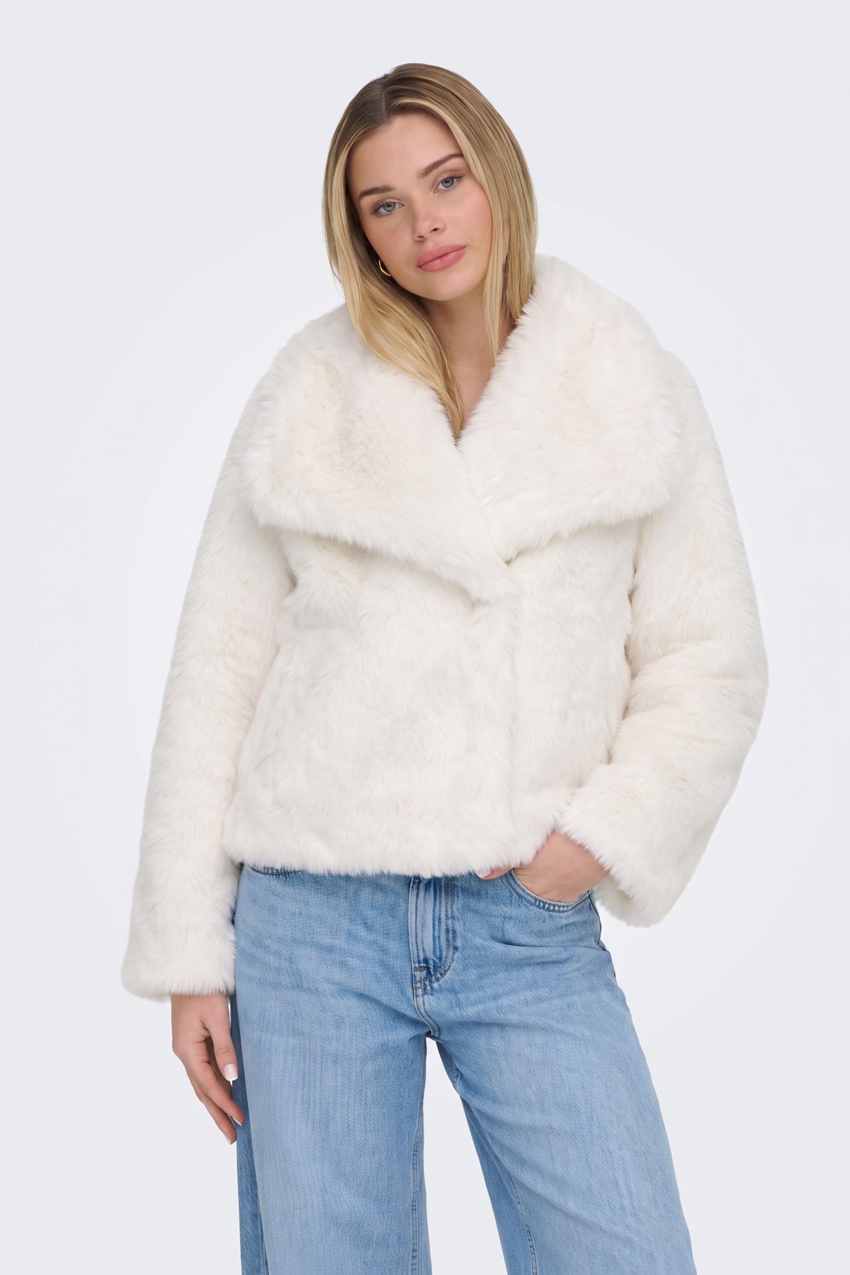 Faux Fur Jacket White Cropped Oversized Women