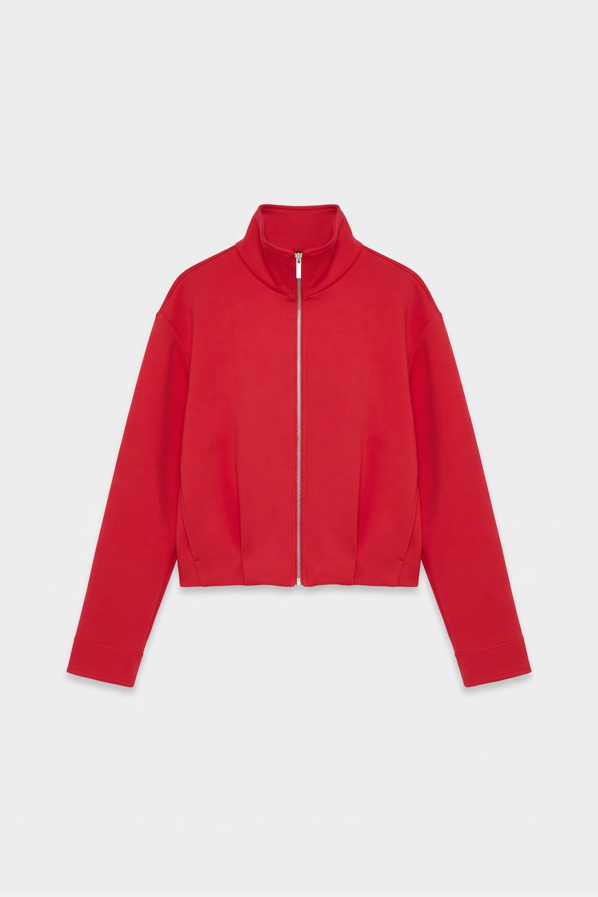Red Zip Jacket Funnel Neck Cropped, front