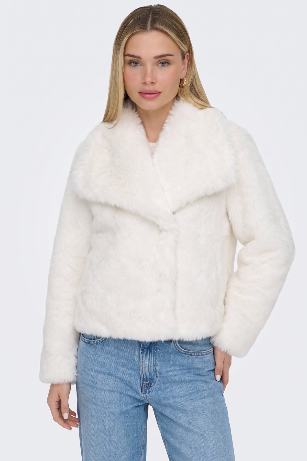 Faux Fur Jacket White Cropped Oversized Women