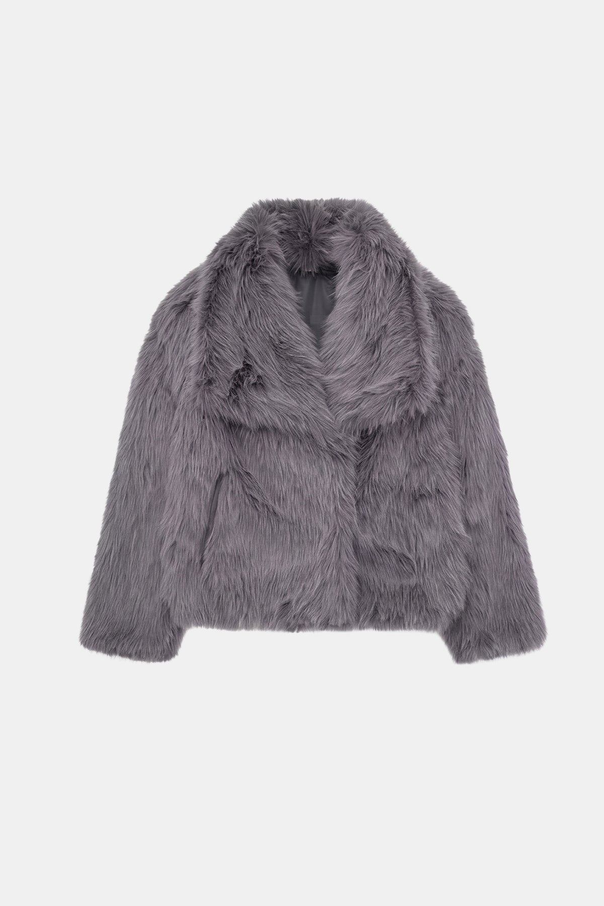 Faux Fur Jacket Grey Cropped Oversized Women