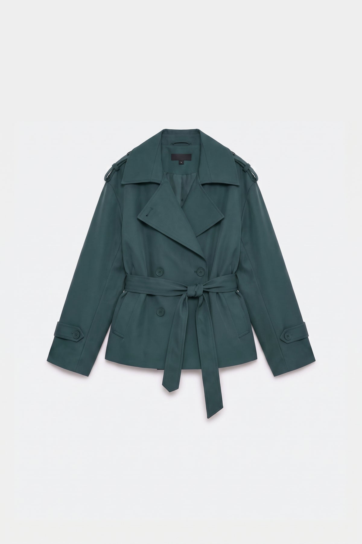 Green wrap trench jacket women, front