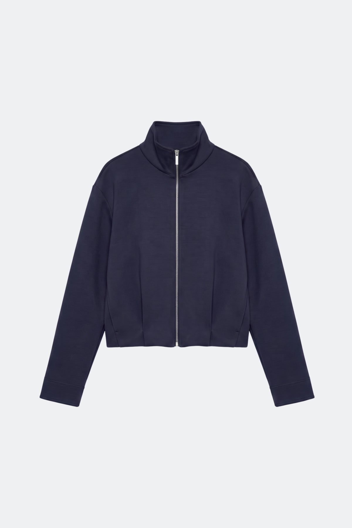 Navy Zip Jacket Funnel Neck Cropped, front