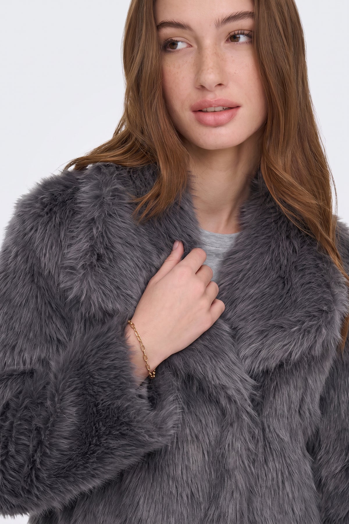 Faux Fur Jacket Grey Cropped Oversized Women