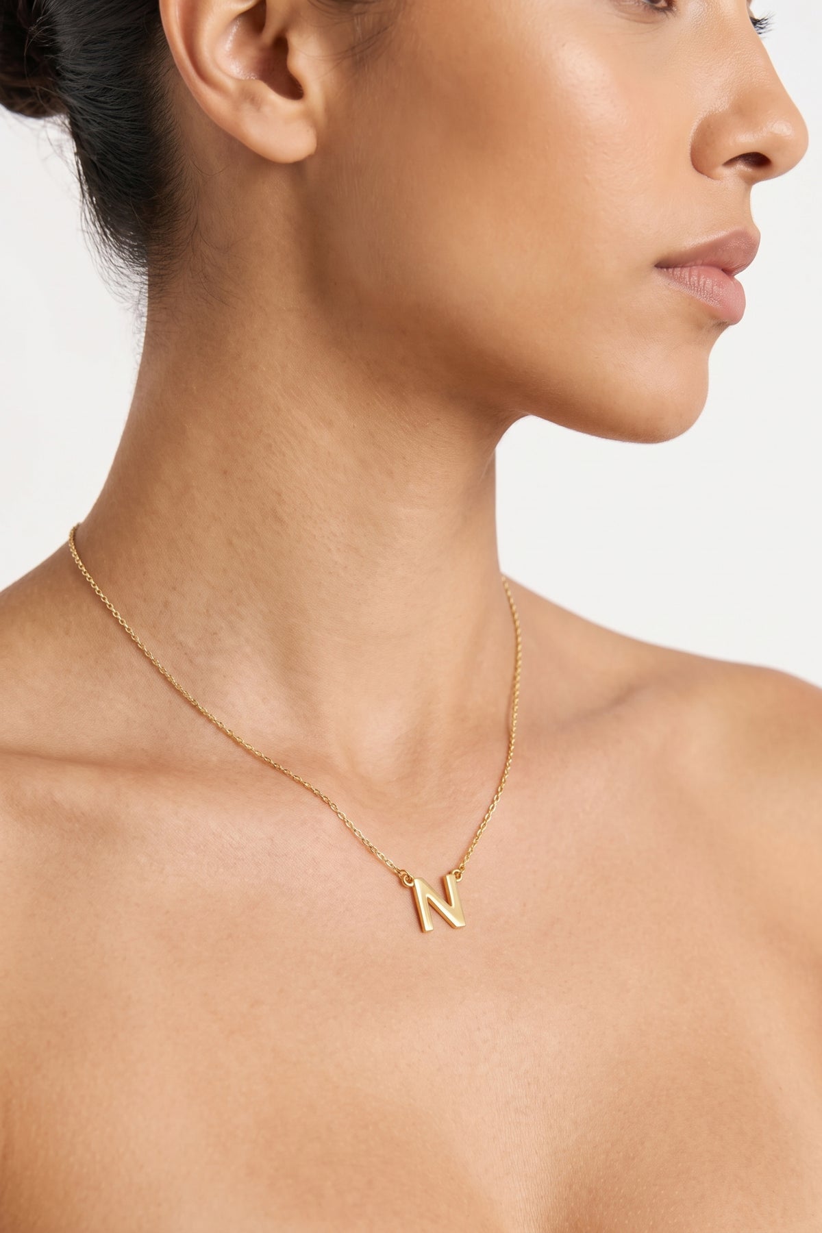 Gold Plated Necklace Initial Letter N