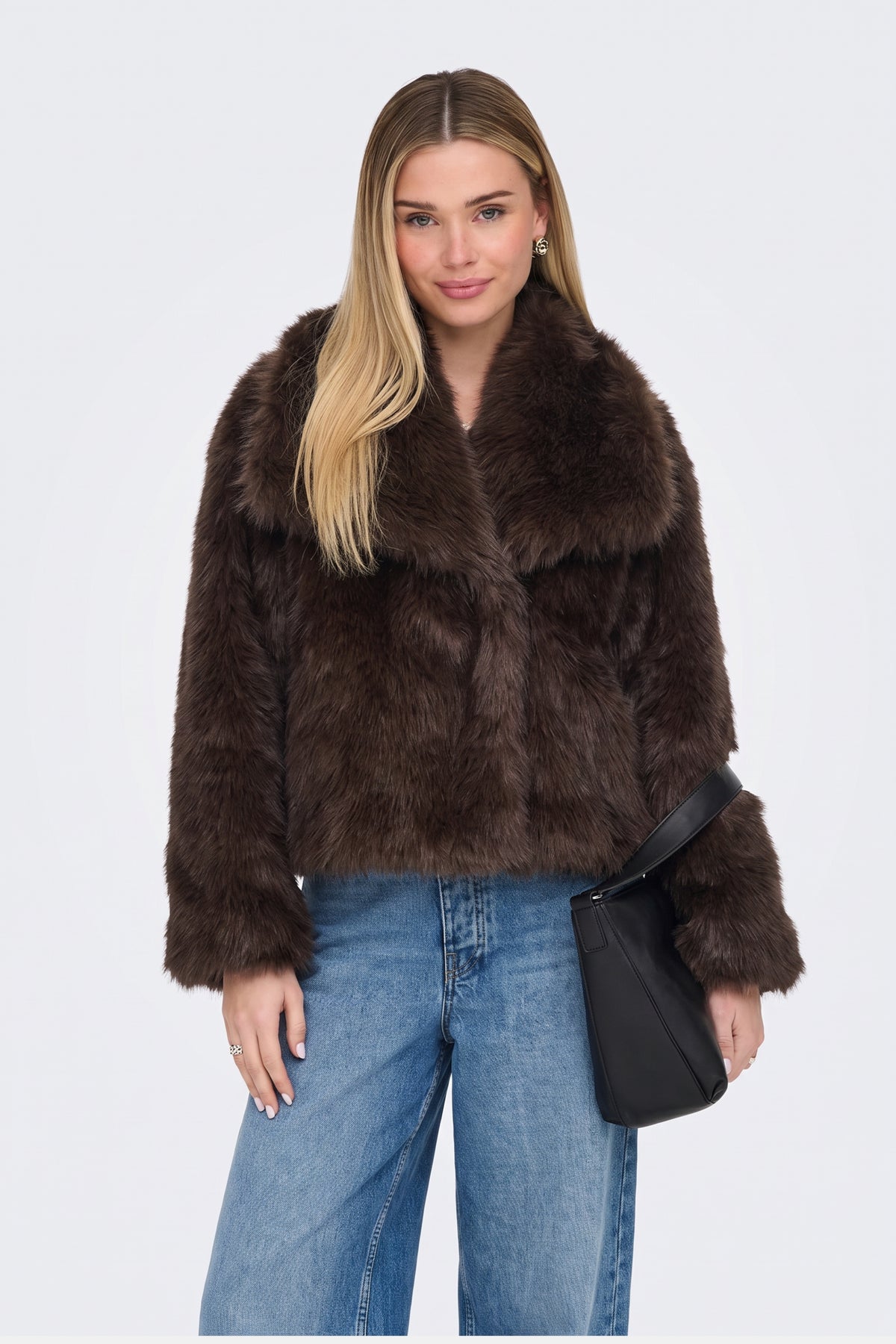 Faux Fur Jacket Brown Cropped Oversized Women