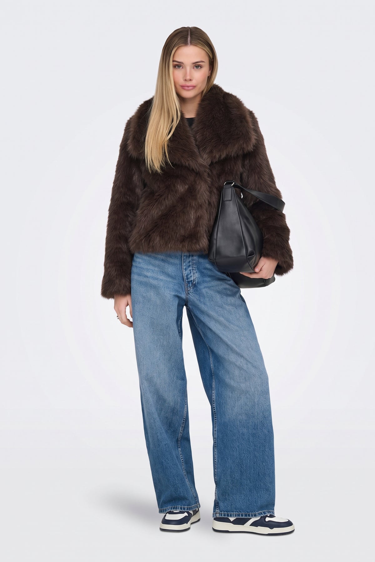 Faux Fur Jacket Brown Cropped Oversized Women