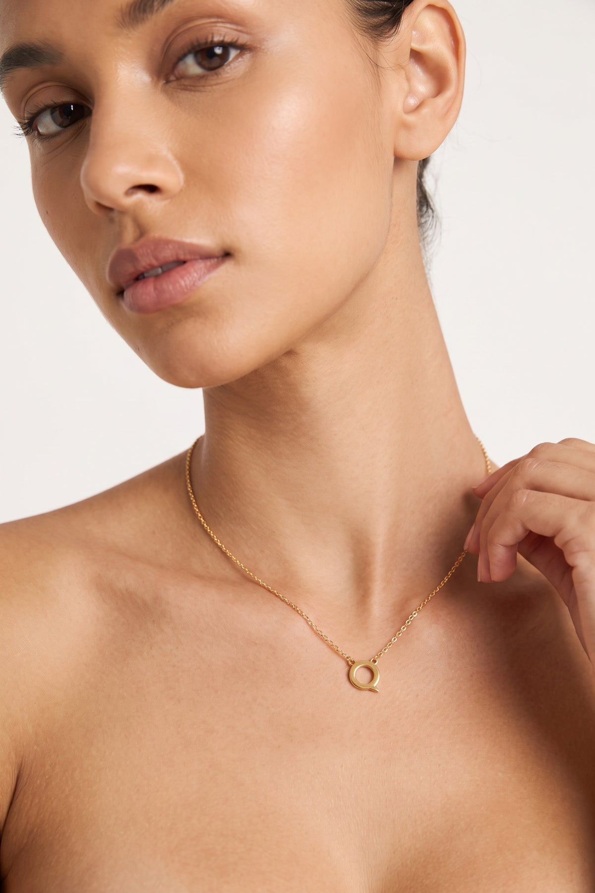 Gold Plated Necklace Initial Letter Q