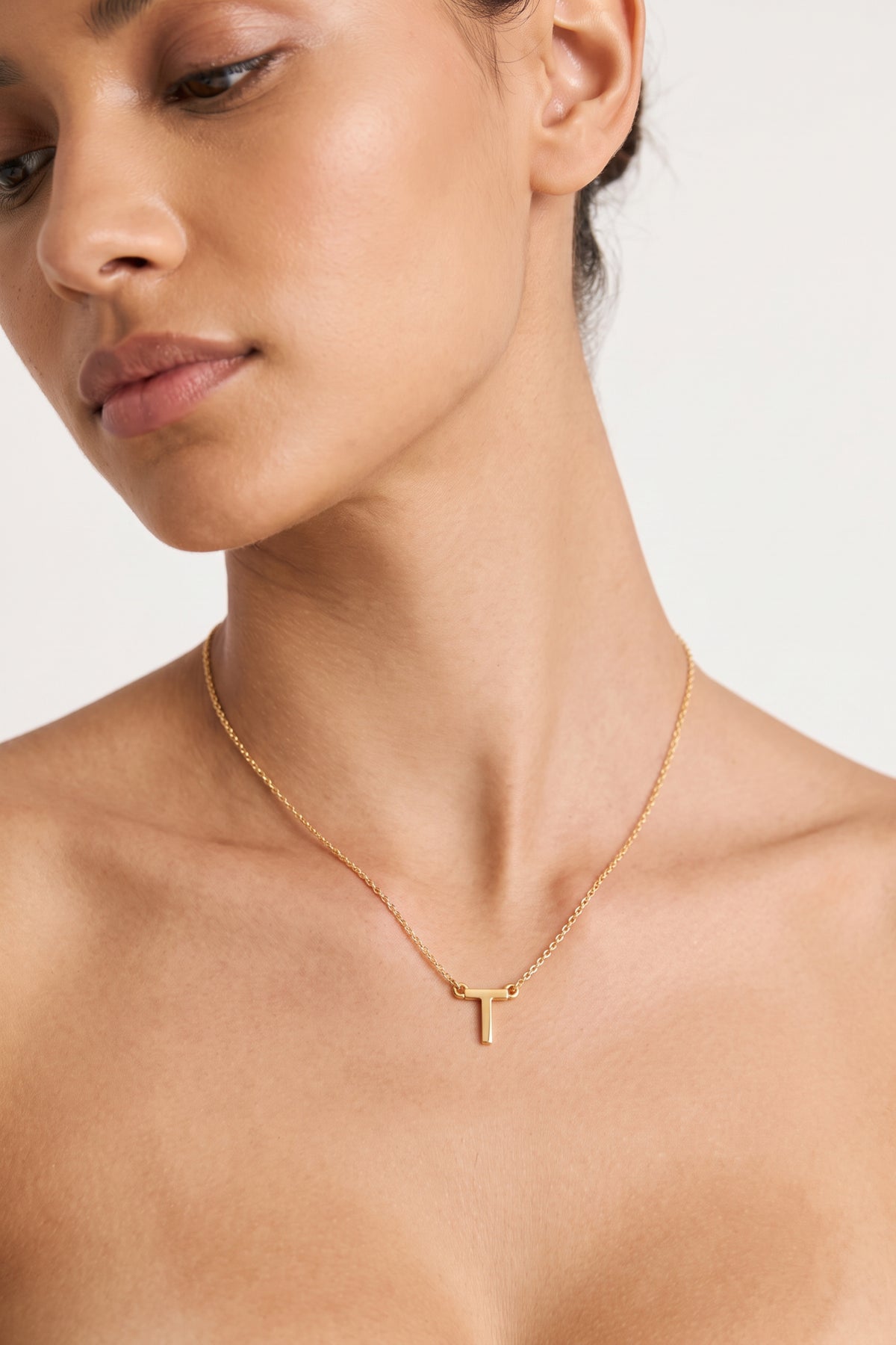 Gold Plated Necklace Initial Letter T