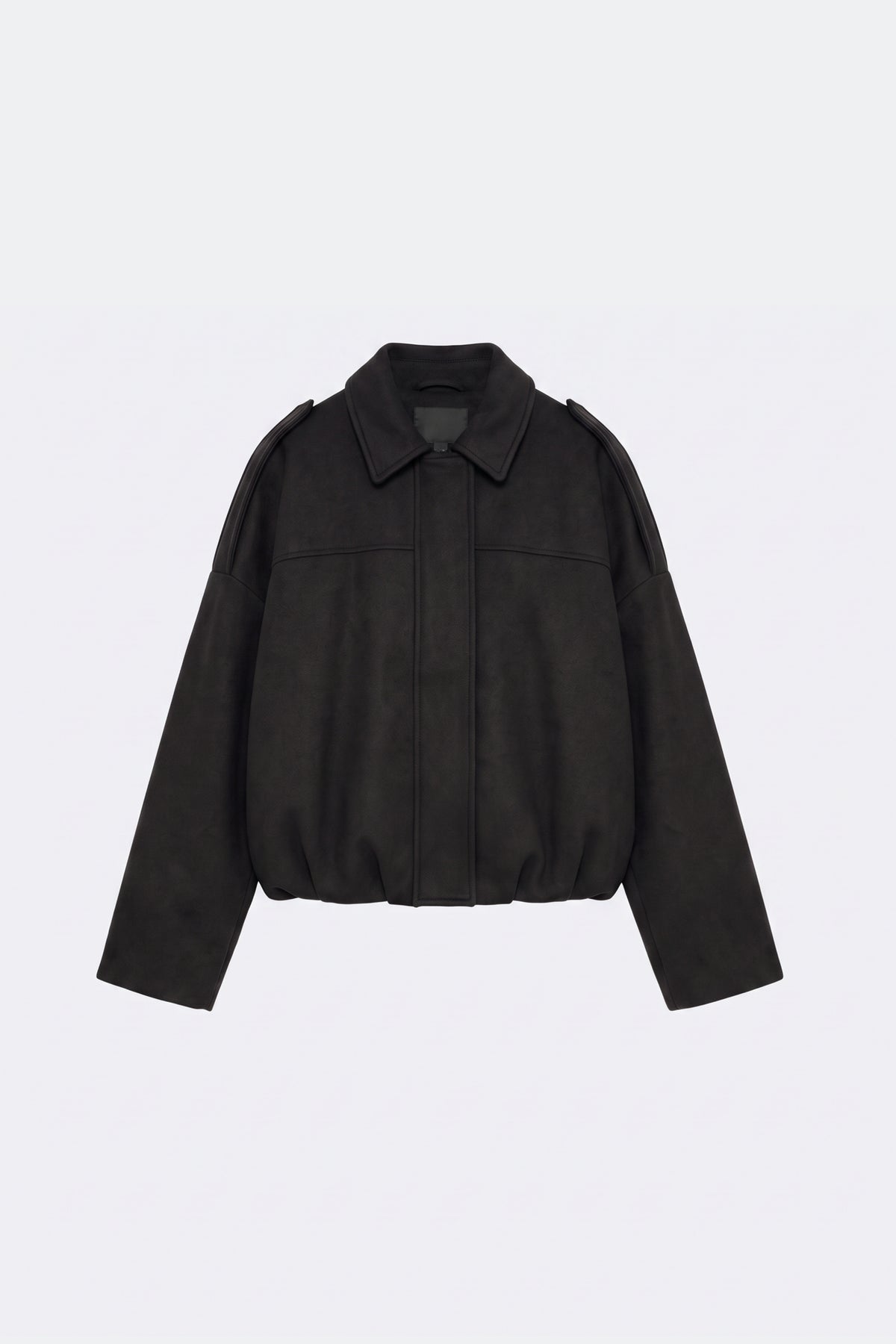 Faux Suede Jacket Black Collar Bomber, front