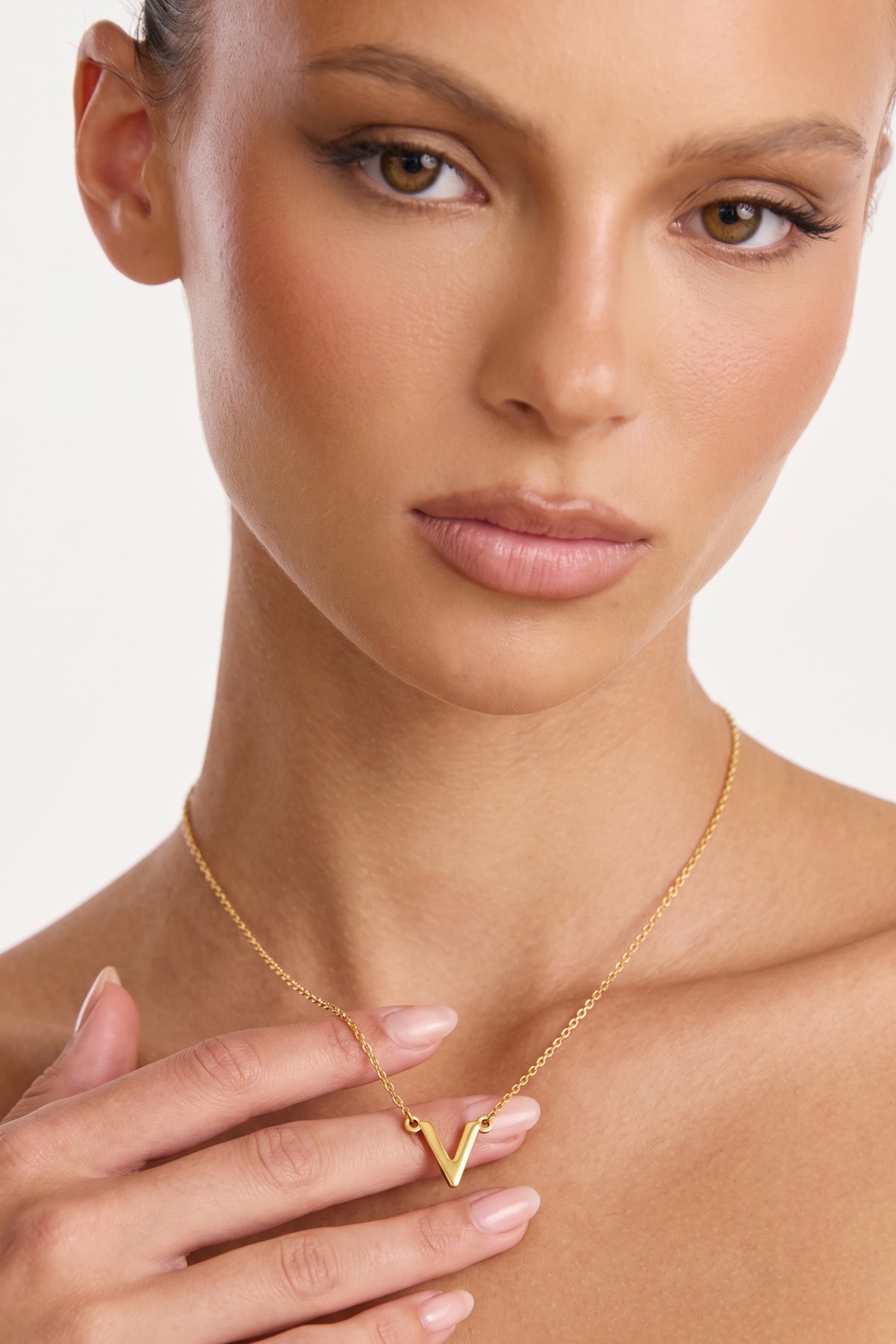 Gold Plated Necklace Initial Letter V