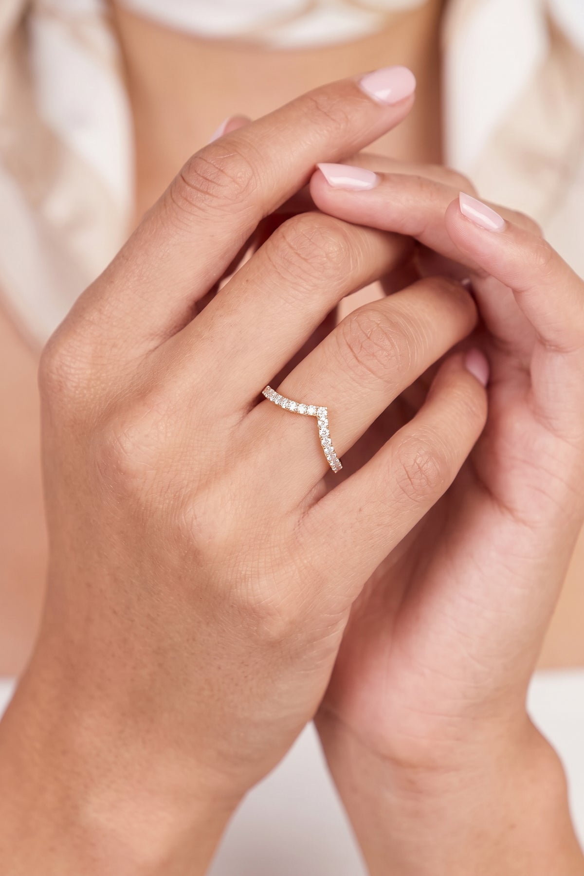 Gold Plated Ring Chevron Pave Crystal