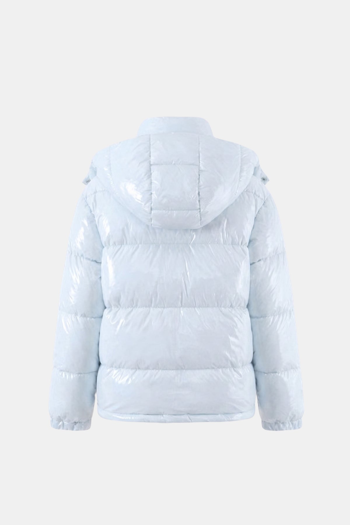 Light Blue Puffer Jacket Shiny Hooded Short Women
