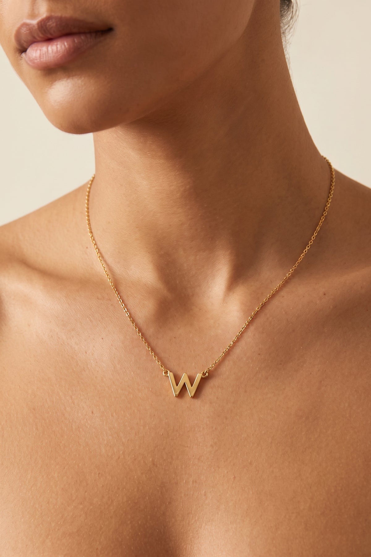 Gold Plated Necklace Initial Letter W