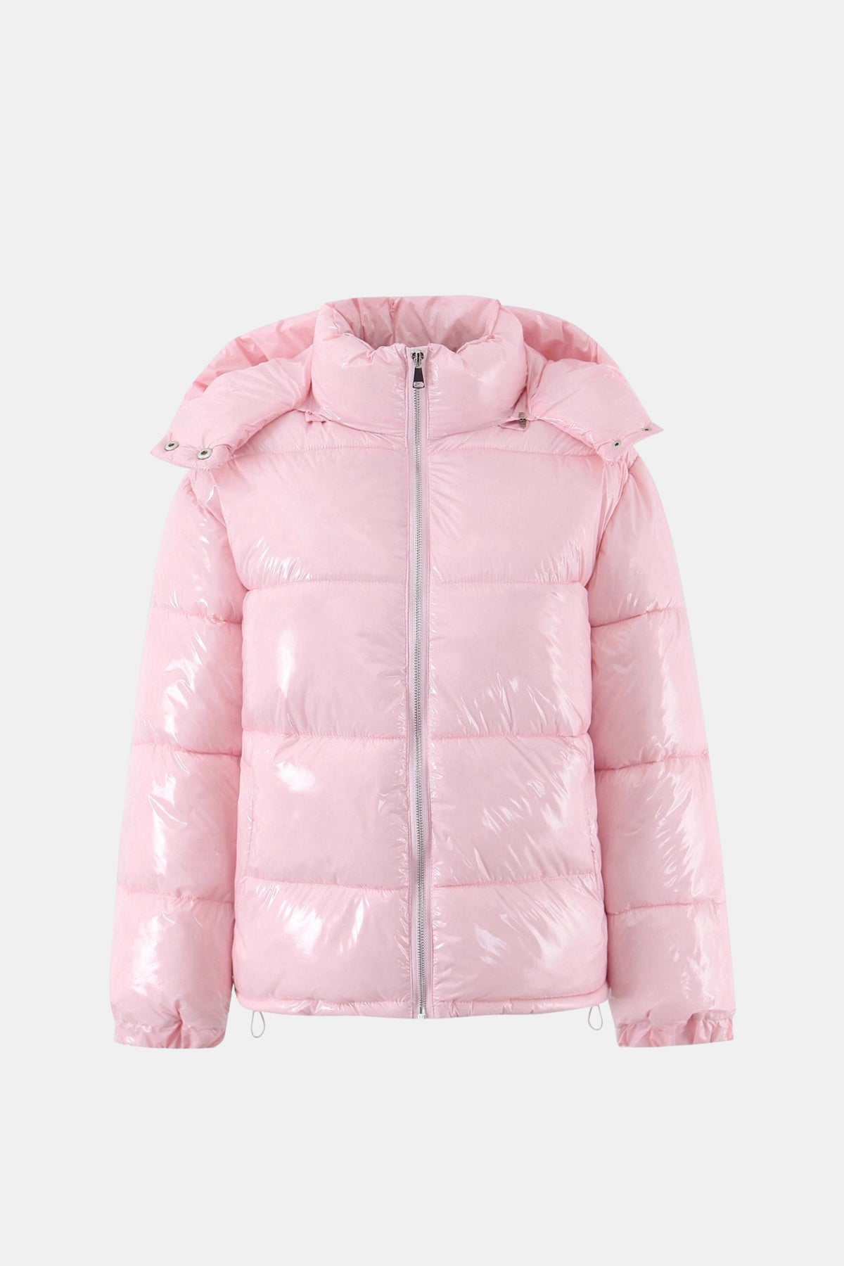 Pink Puffer Jacket Shiny Hooded Short Women