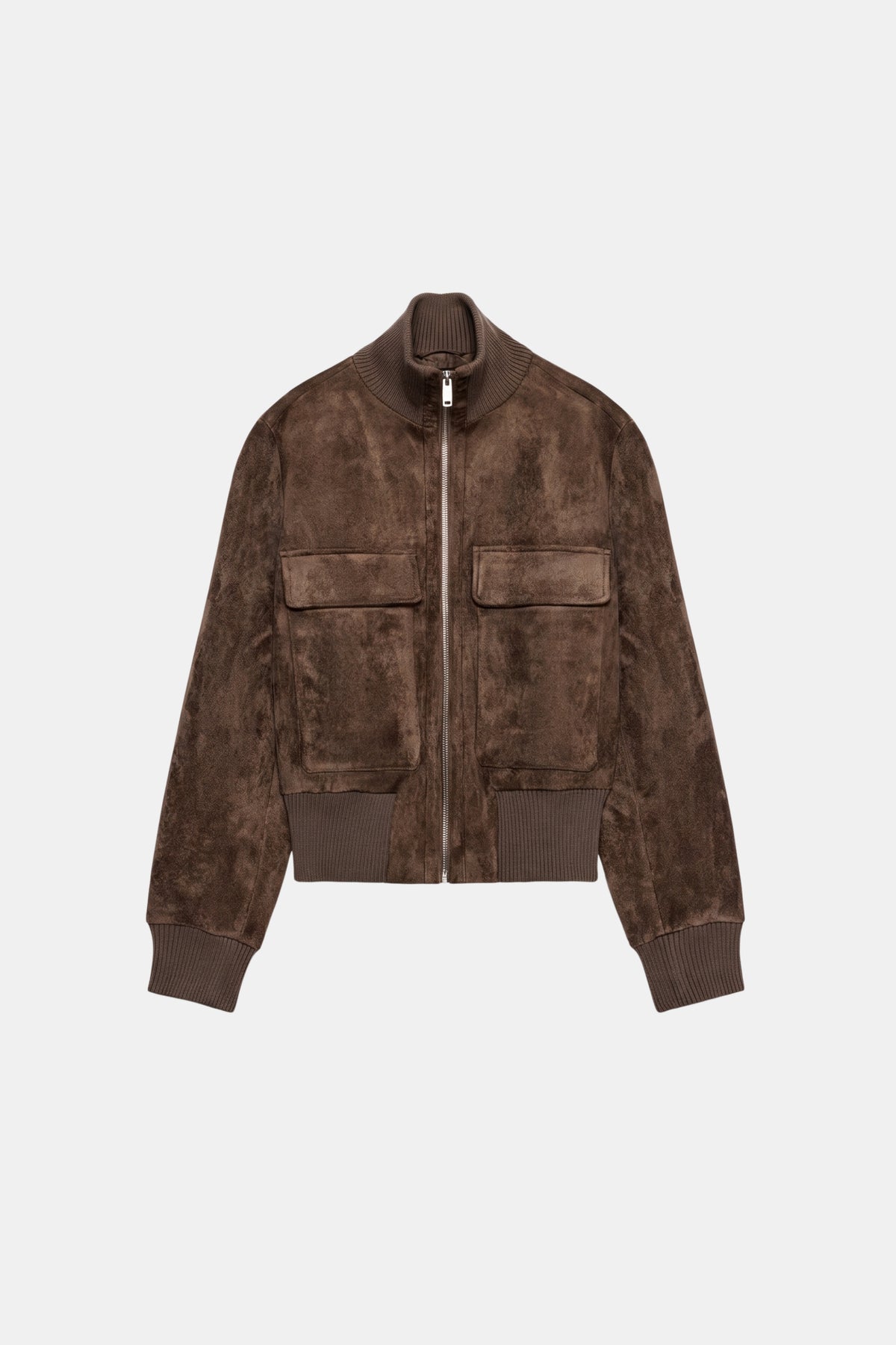 Faux Suede Jacket Dark Brown Bomber Cropped Women