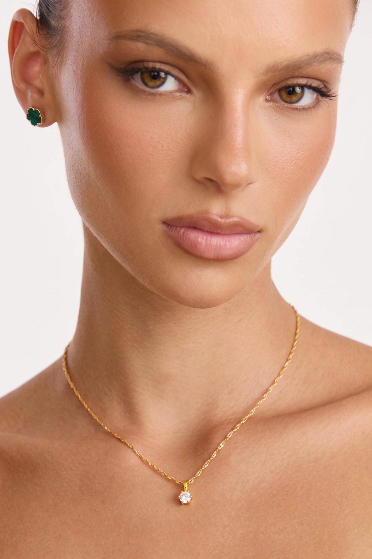 Gold Plated Necklace Solitaire Crystal Pendant