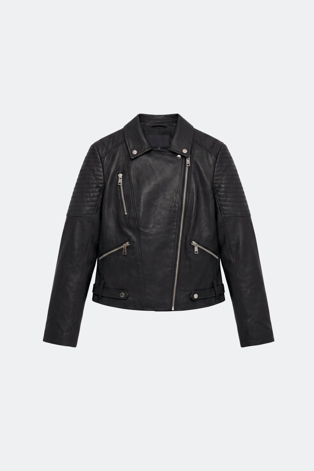 Faux Leather Jacket Black Fitted Biker, front