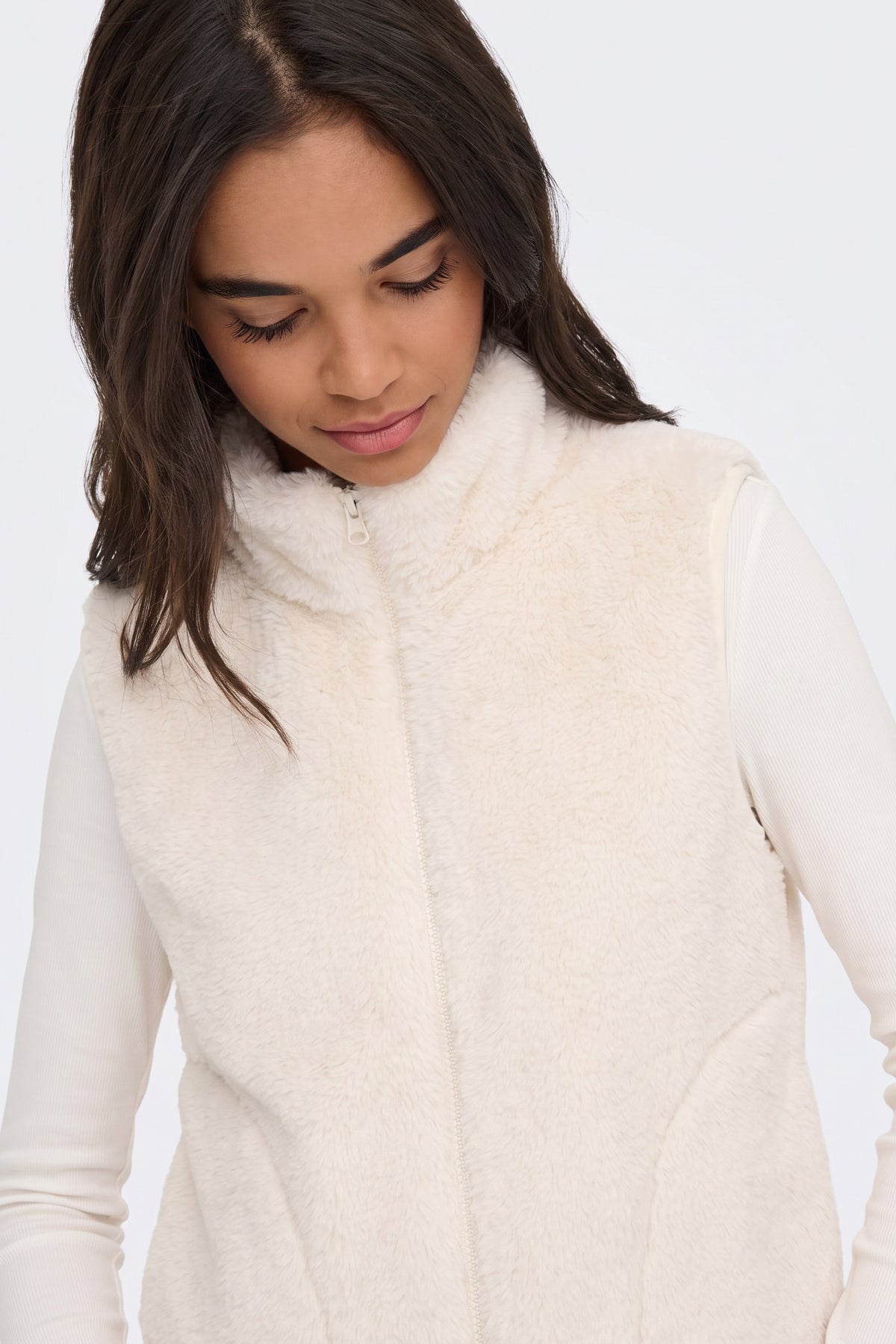 Faux Fur Gilet Cream Fluffy Women