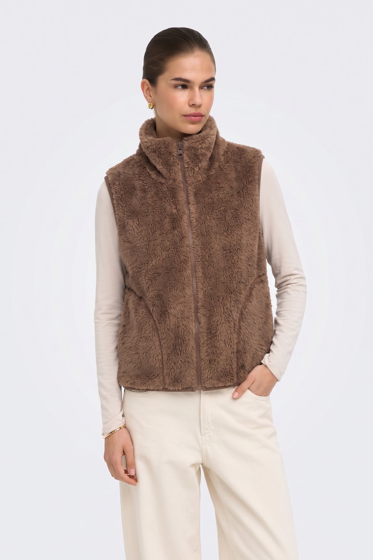Faux Fur Gilet Brown Fluffy Women