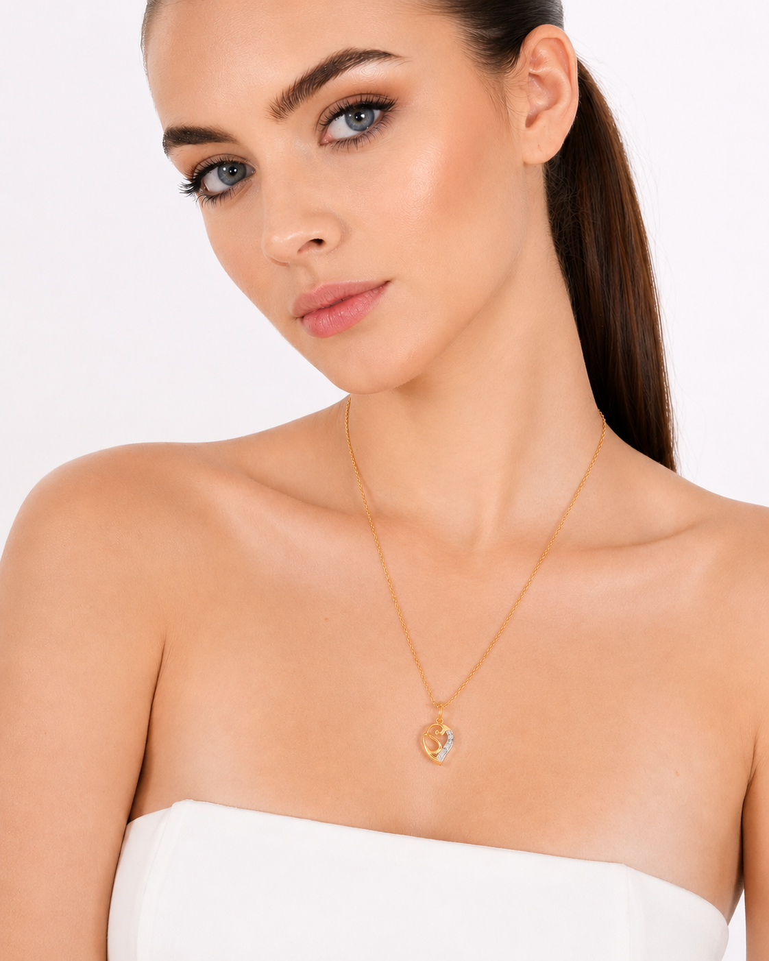 Gold Heart Initial Pendant Necklace
