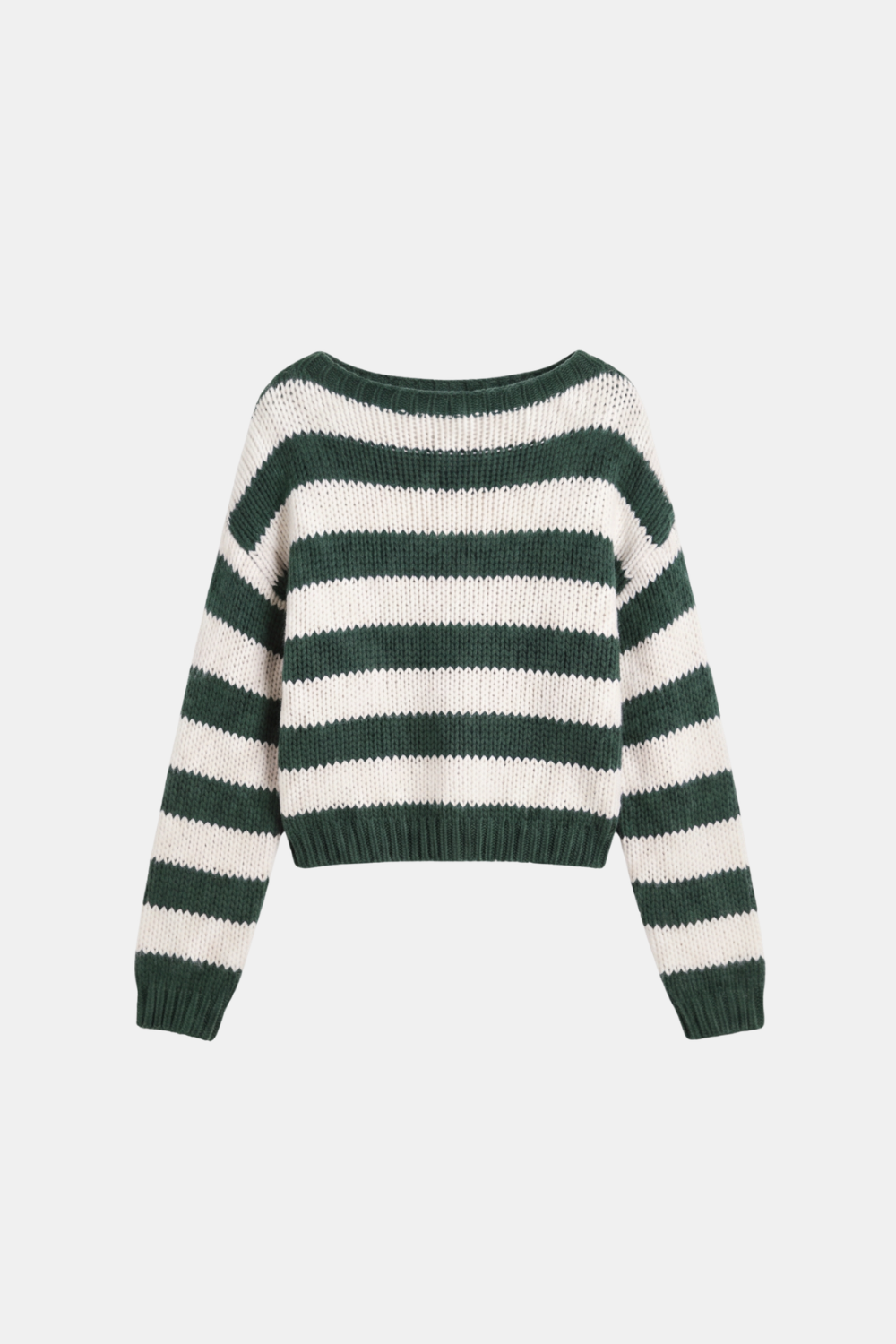 Green striped jumper cropped boat neck women, front