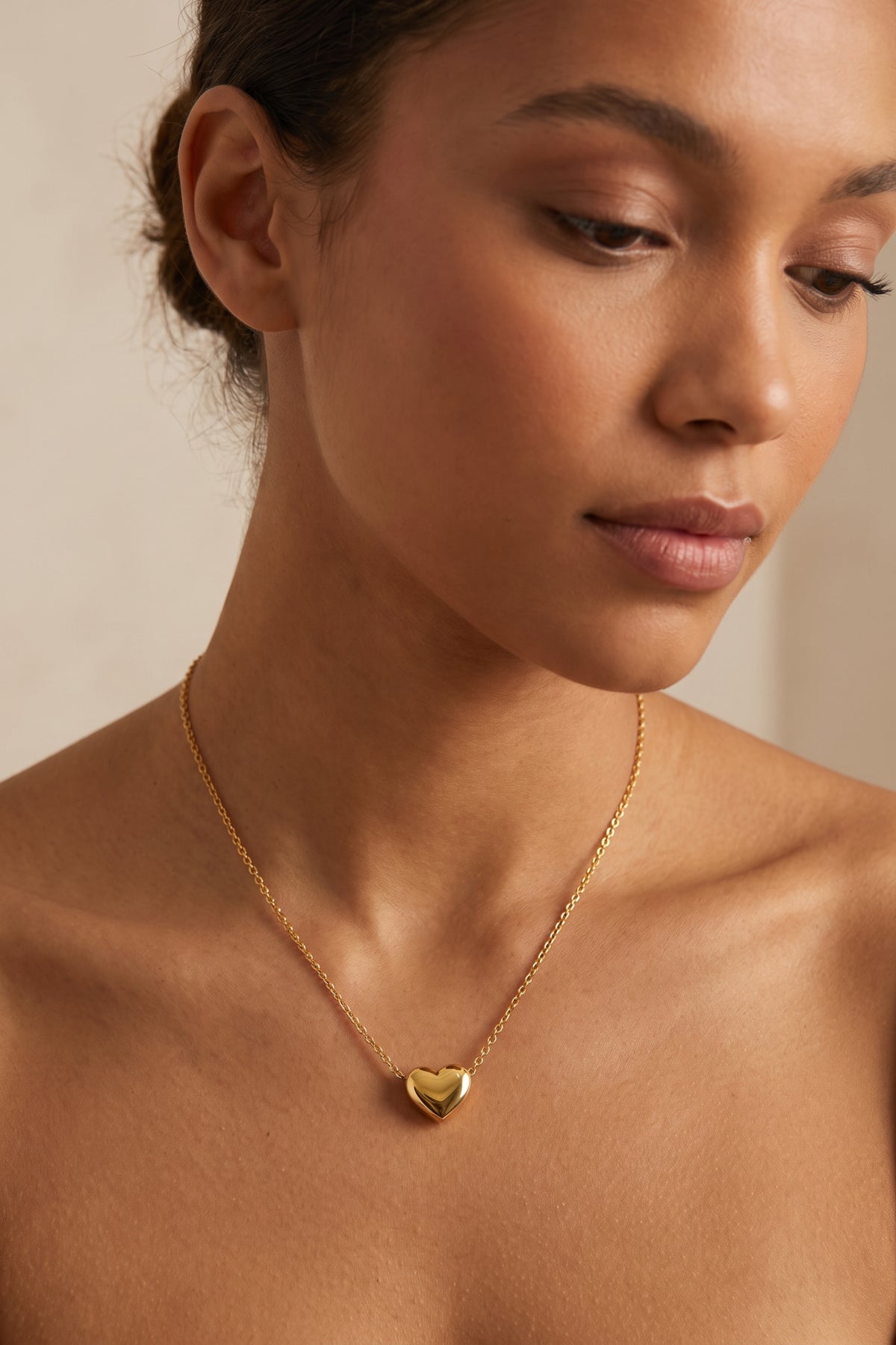 Gold Plated Necklace Puffed Heart Pendant