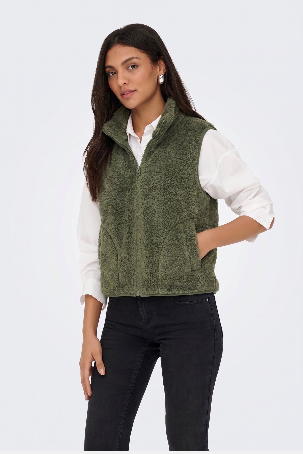 Faux Fur Gilet Green Fluffy Women
