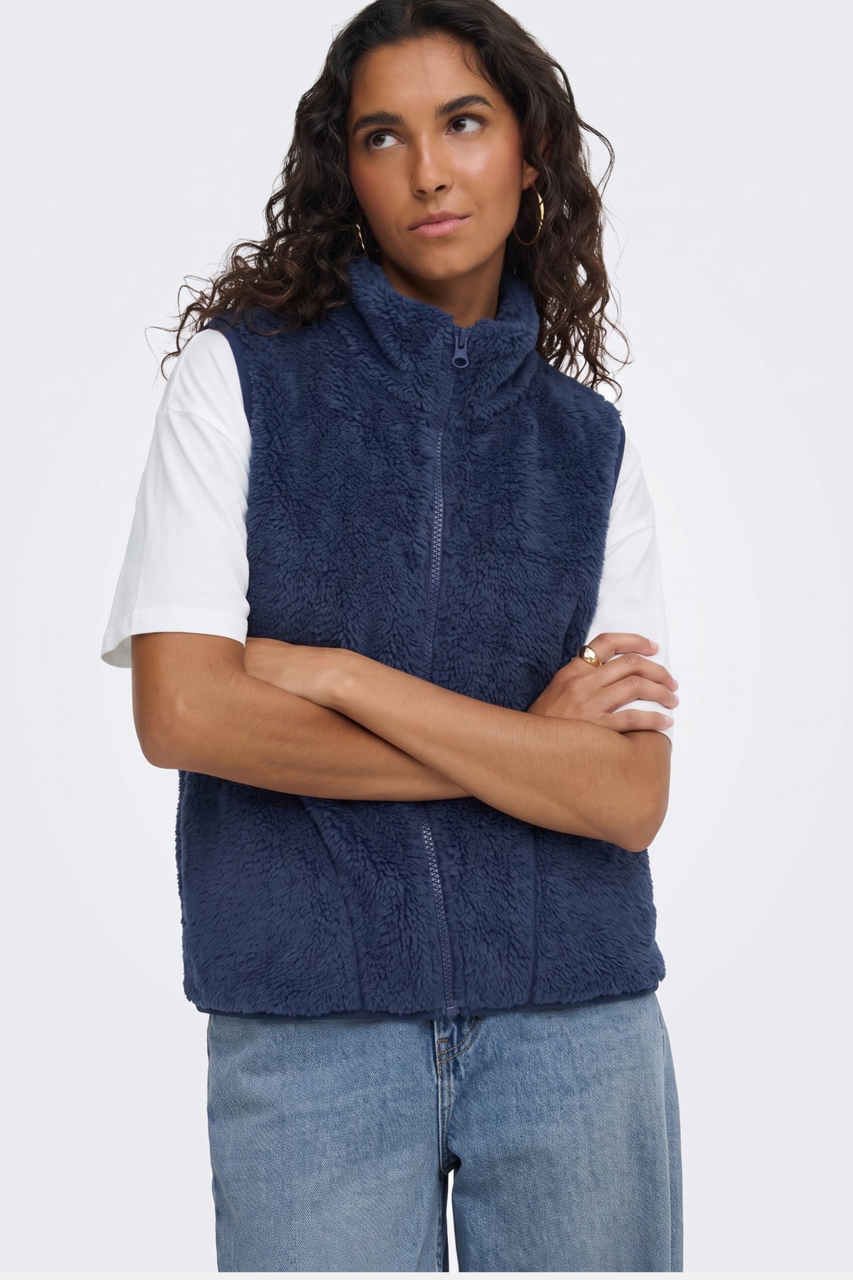 Faux Fur Gilet Navy Fluffy Women