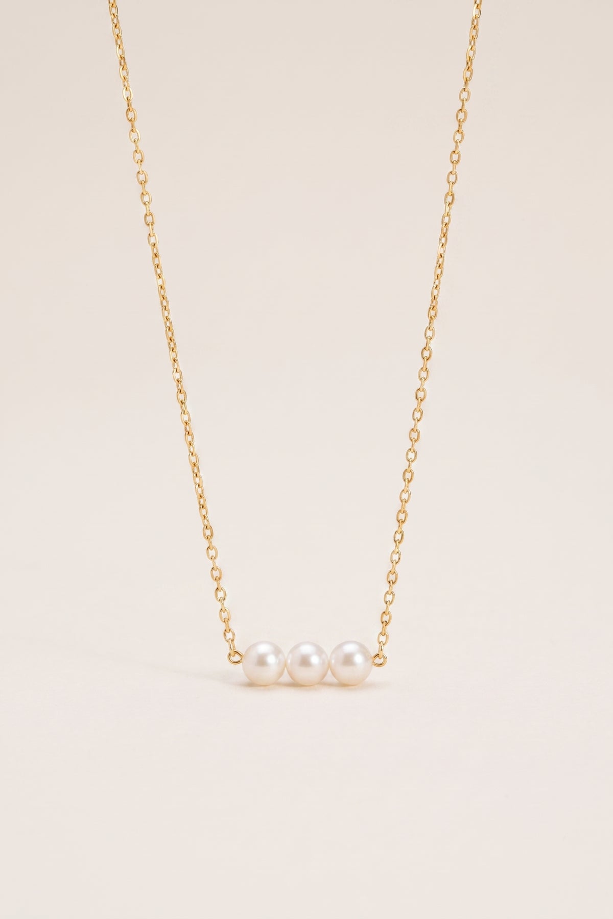 Gold Plated Necklace Triple Pearl Bar