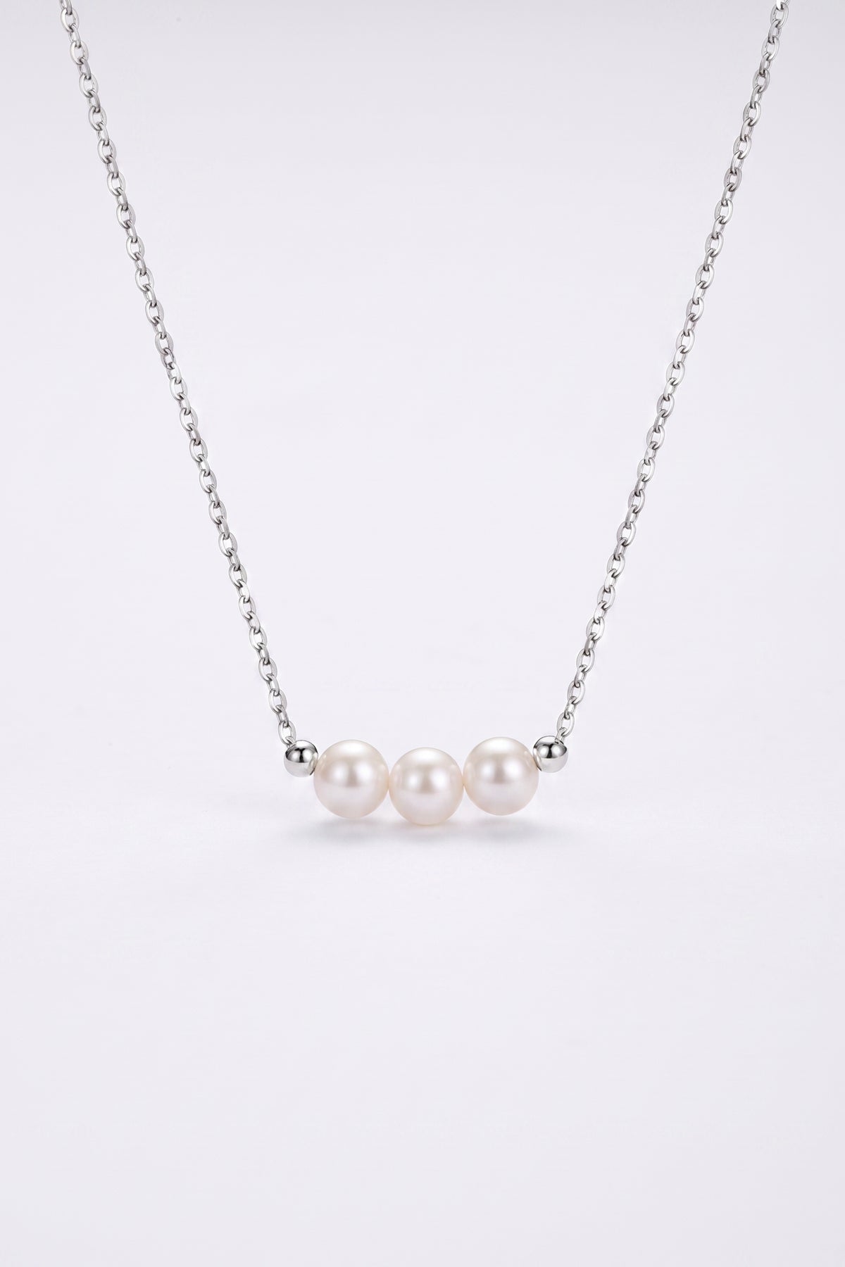 Silver Plated Necklace Triple Pearl Bar