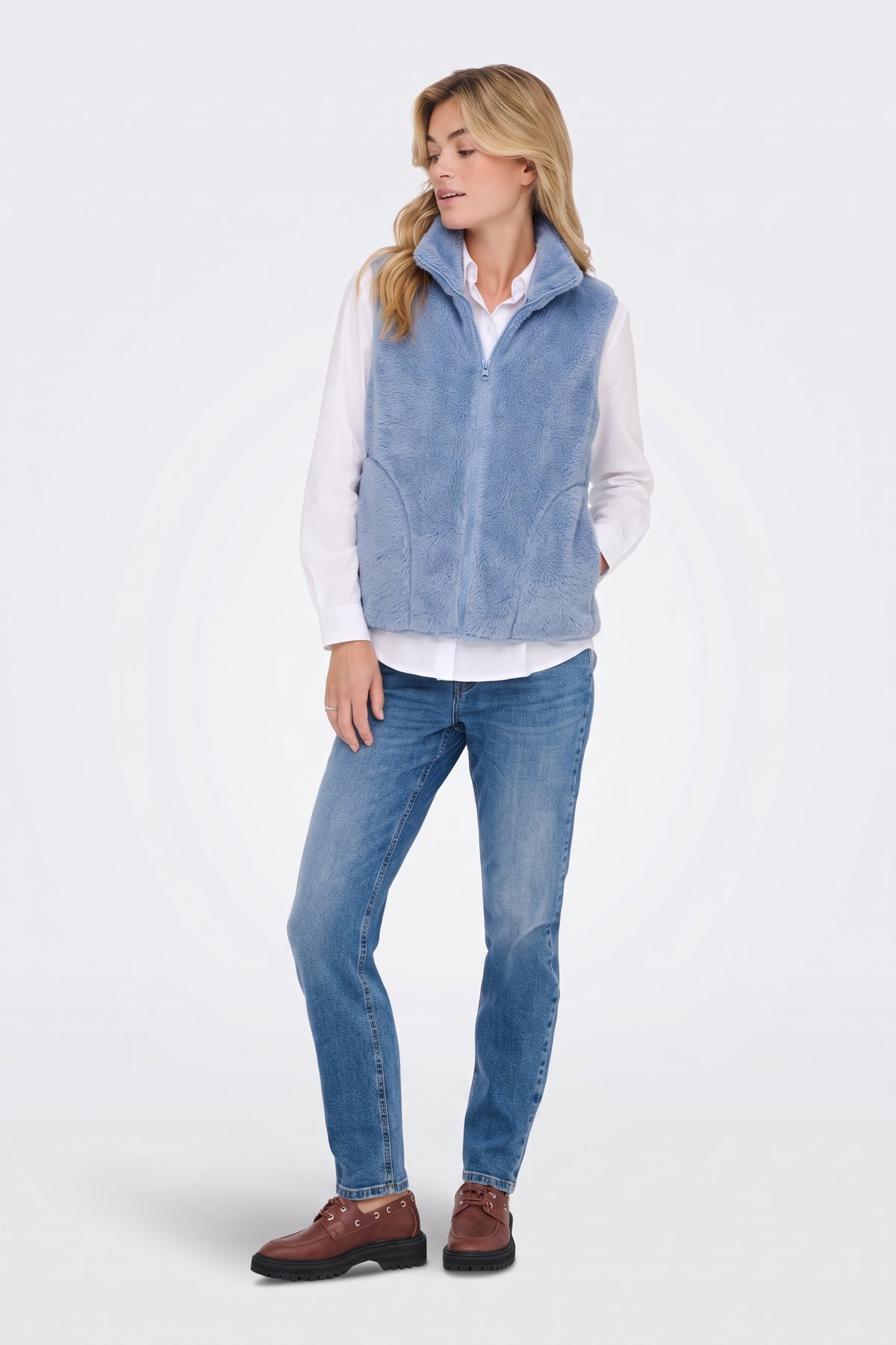 Faux Fur Gilet Blue Fluffy Women