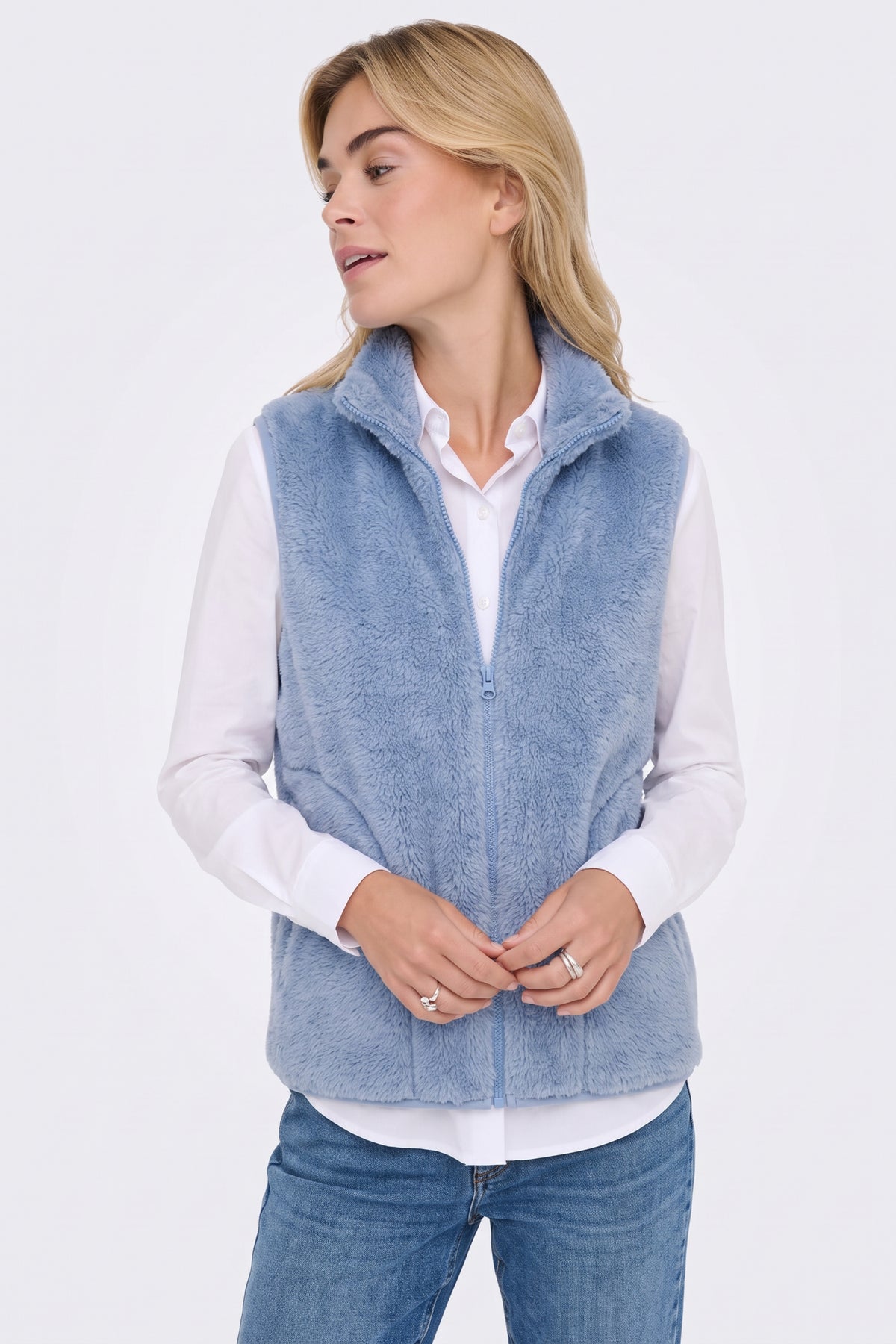 Faux Fur Gilet Blue Fluffy Women