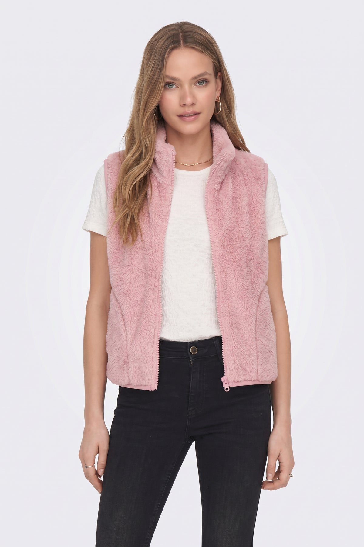 Faux Fur Gilet Pink Fluffy Women