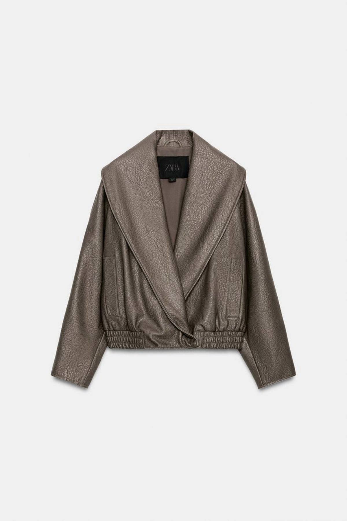 Faux Leather Jacket Grey Wrap Cropped, front