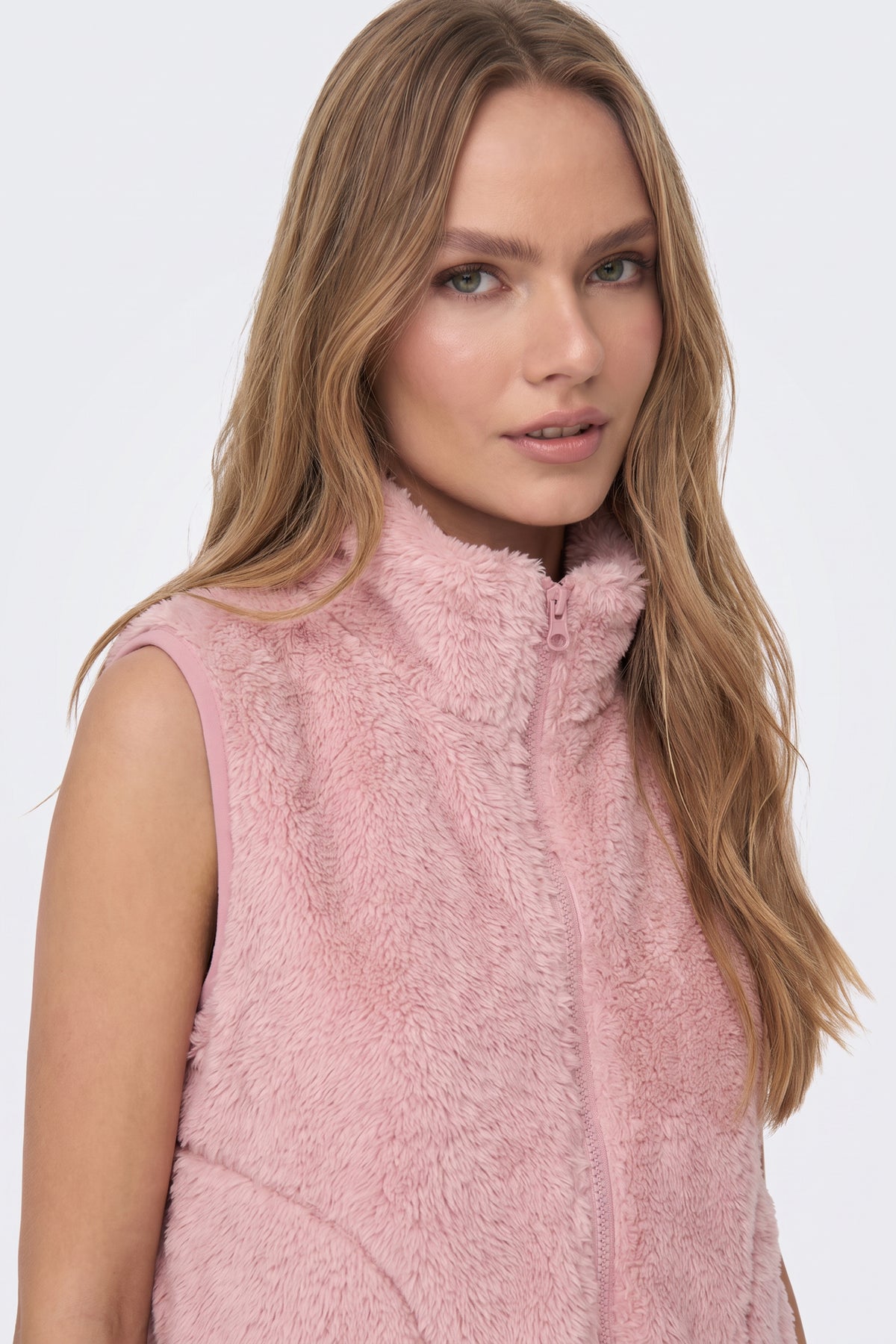 Faux Fur Gilet Pink Fluffy Women