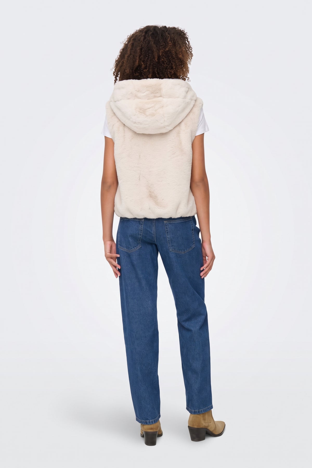 Faux Fur Gilet Cream Hooded Women