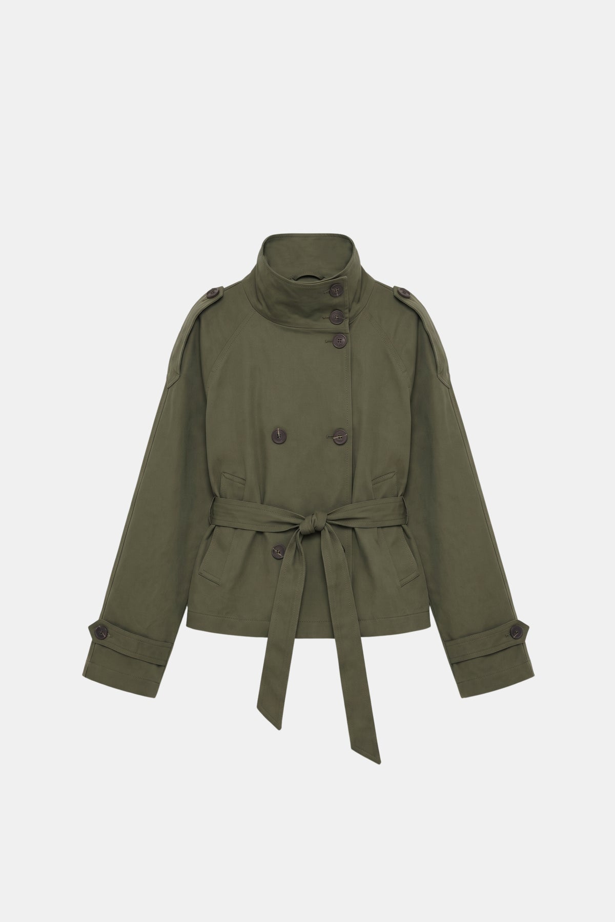 Green Trench Jacket Short Belted Women