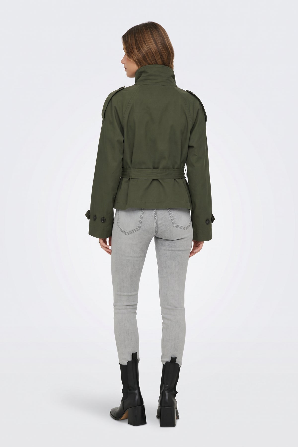 Green Trench Jacket Short Belted Women