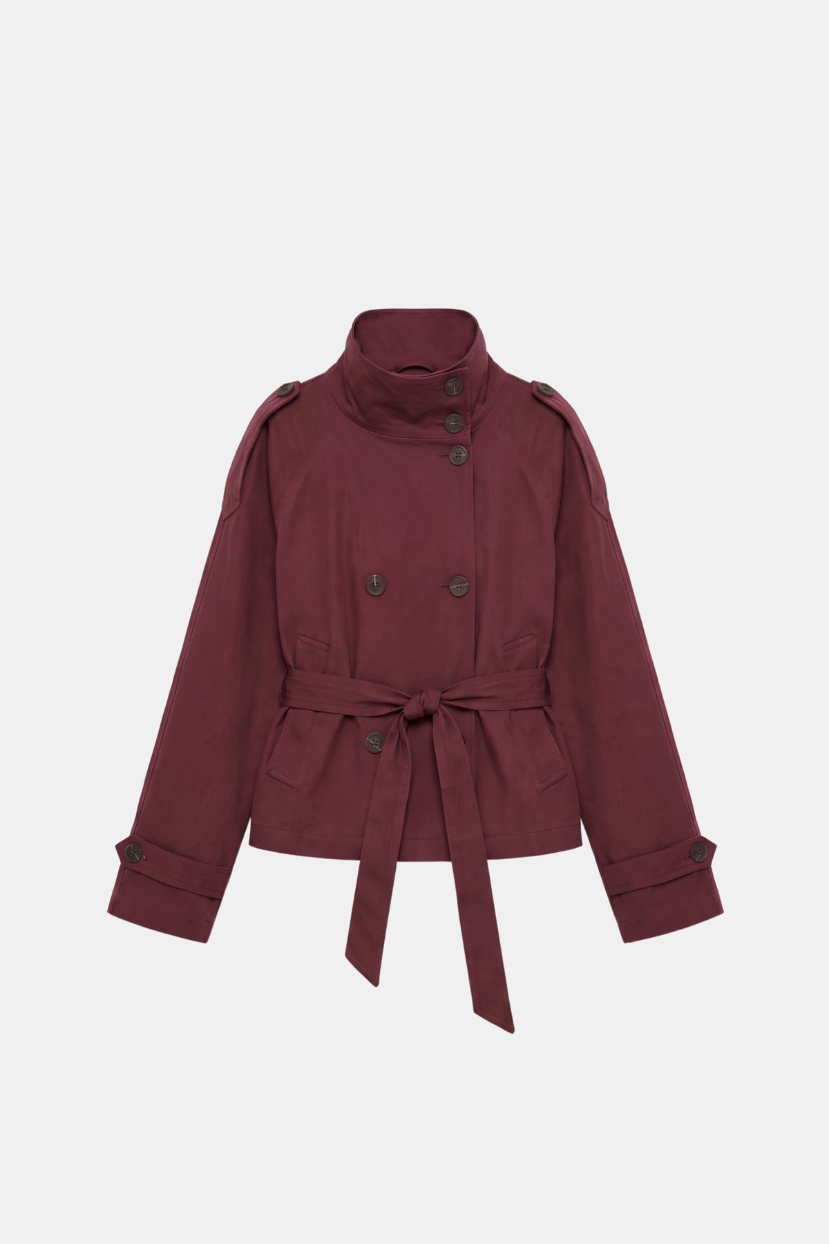 Burgundy Trench Jacket Short Belted Women