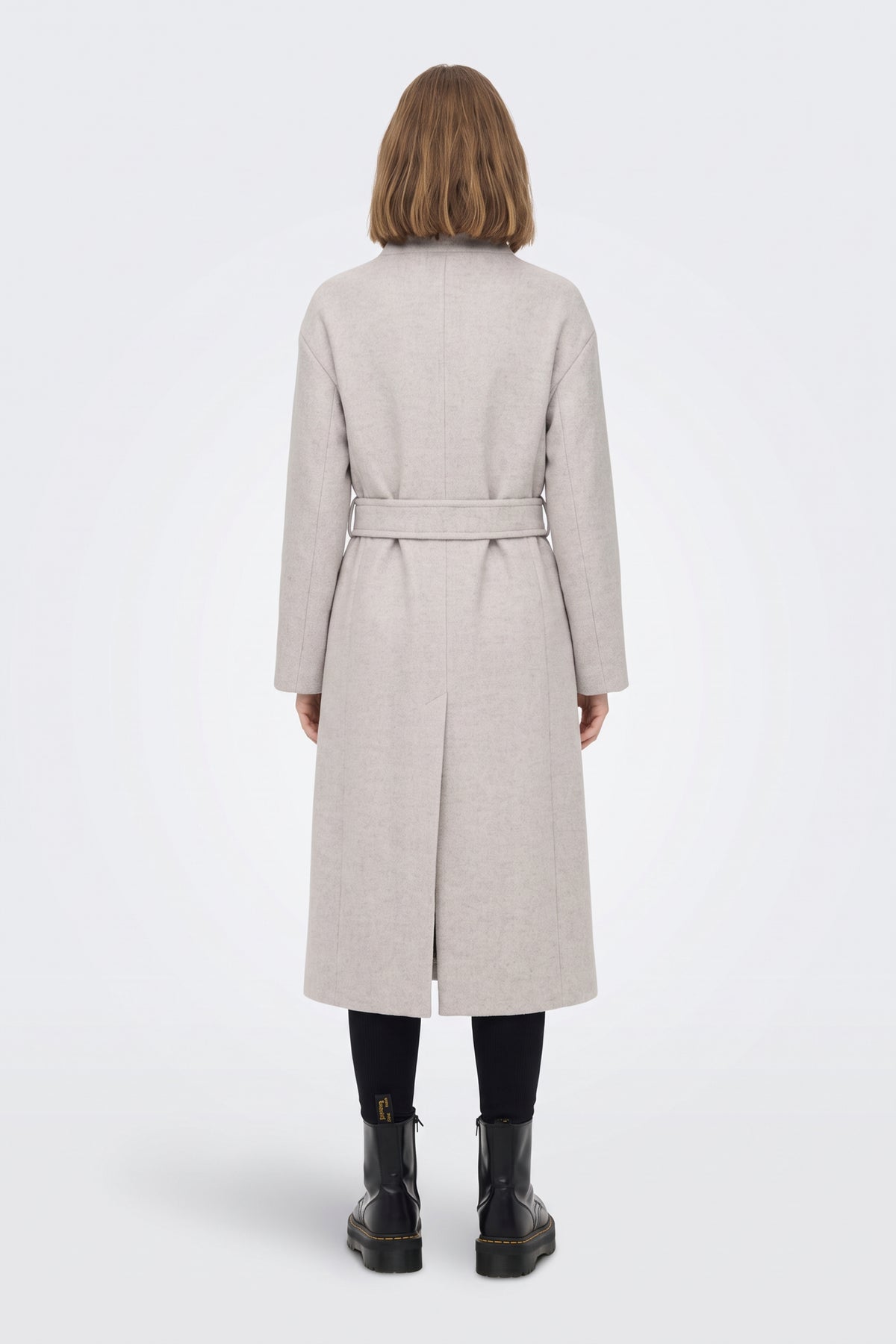 Long Grey Coat Belted Double Breasted Women