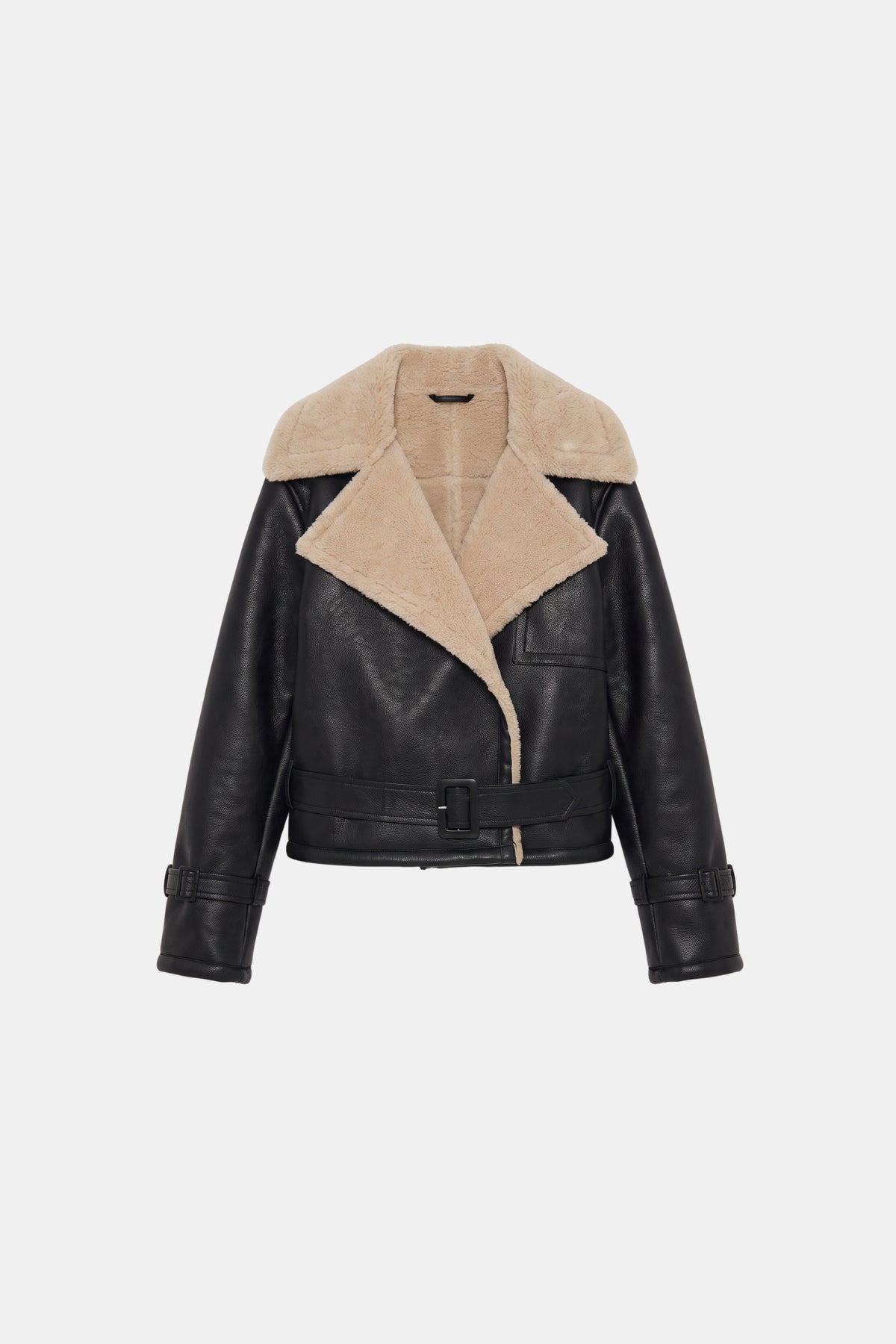 Black Aviator Jacket Cropped Belted Women