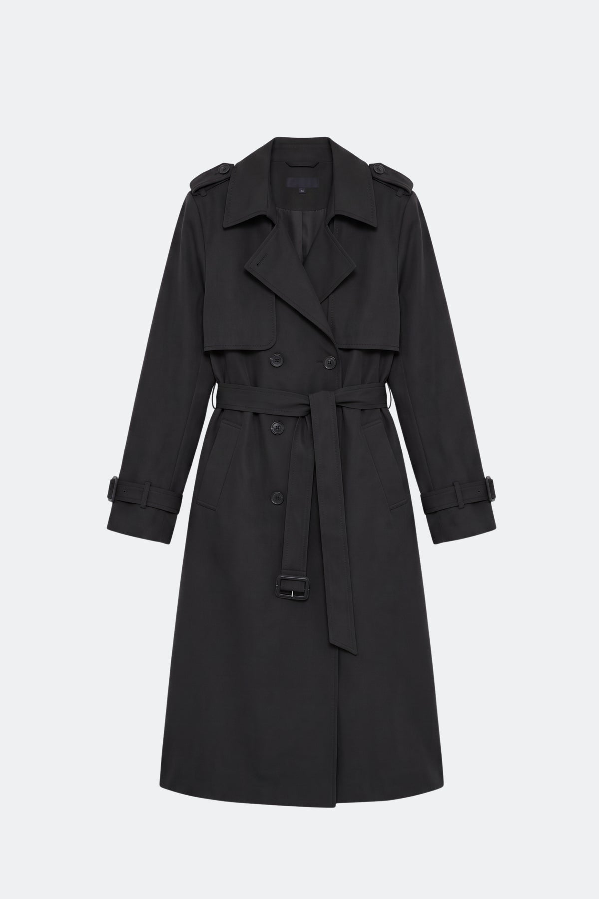 Black long trench coat women, front